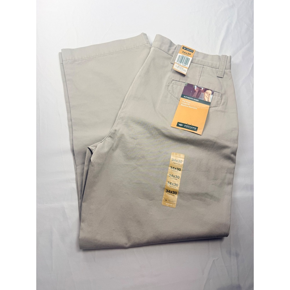 Dockers Premium 34x30 Authentic Khaki Flat Front Loose Fit Pants NWT